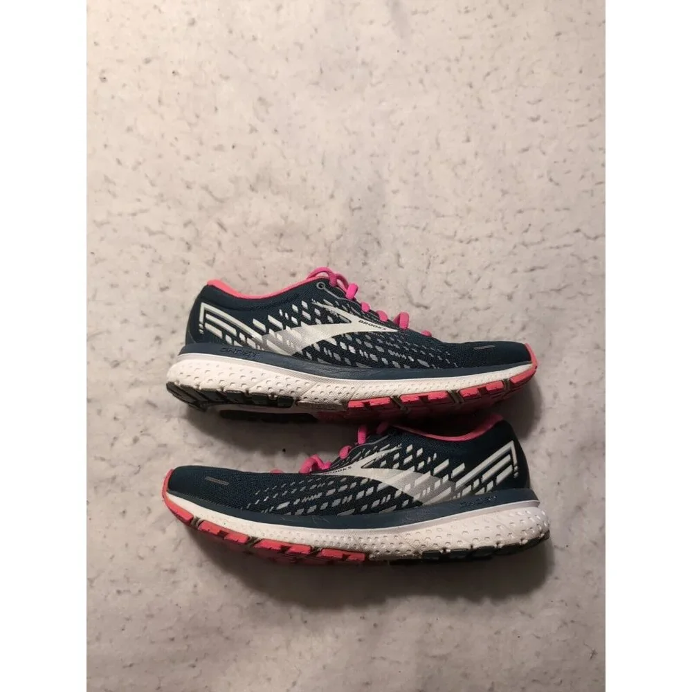 BROOKS WOMENS GHOST 13 1203381B391 REFLECTIVE POND/PINK/ICE RUNNING SHOES Size 7 - Picture 2 of 11